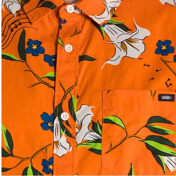 Vans Thompson Woven SS Floral Harvest Orange Shirt Size Large - Picture 11 of 11